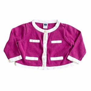 Janie and Jack pink white cotton cardigan sweater